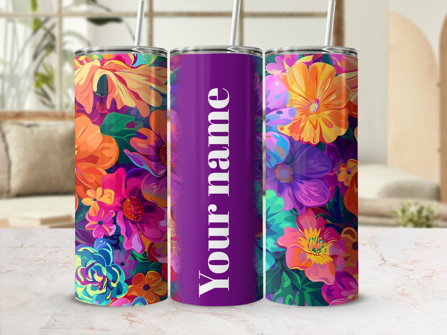 Personalized Floral Design Insulated Tumbler Cup