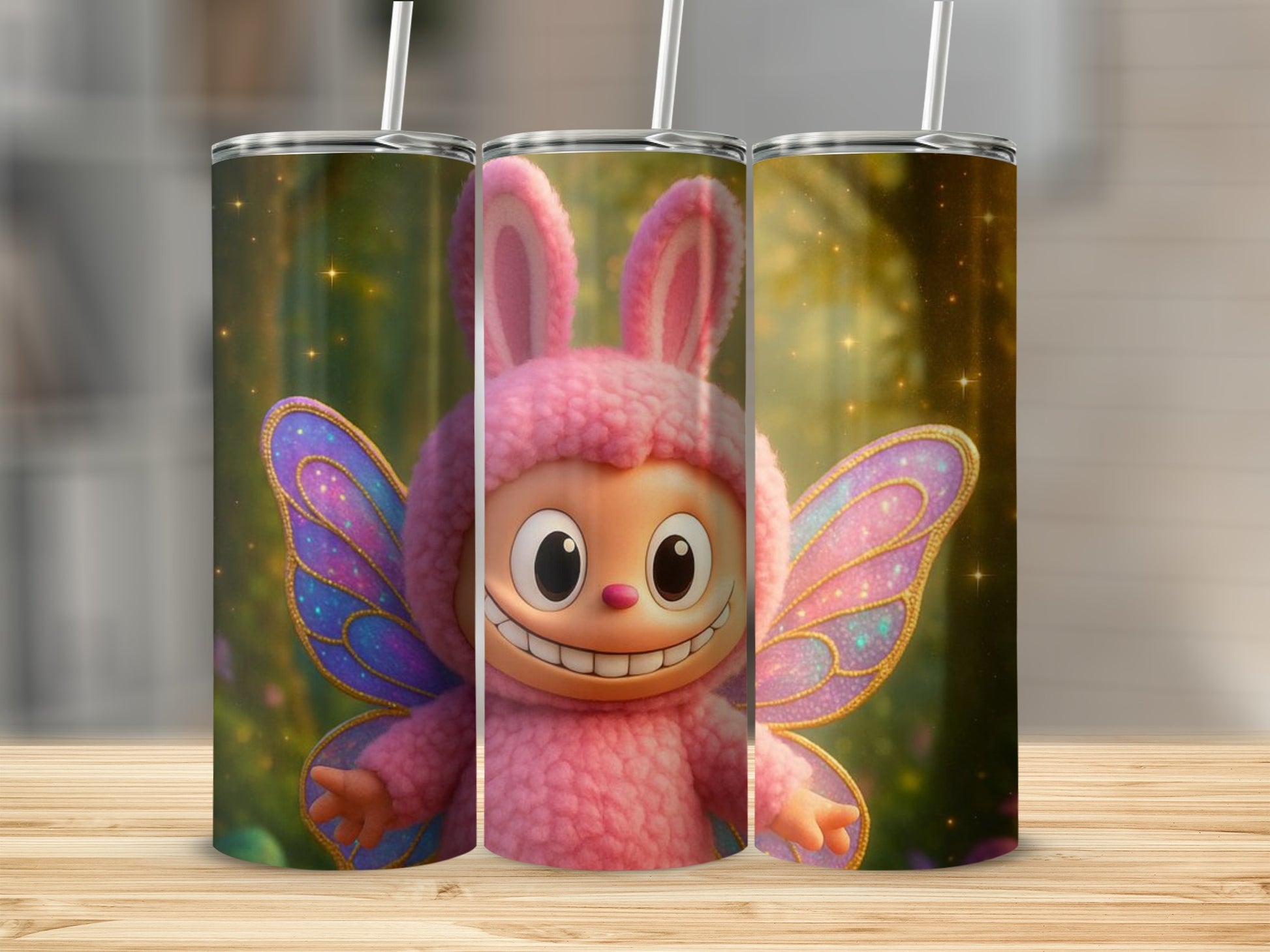 Cute Pink Bunny Fairy Character Tumbler Cup