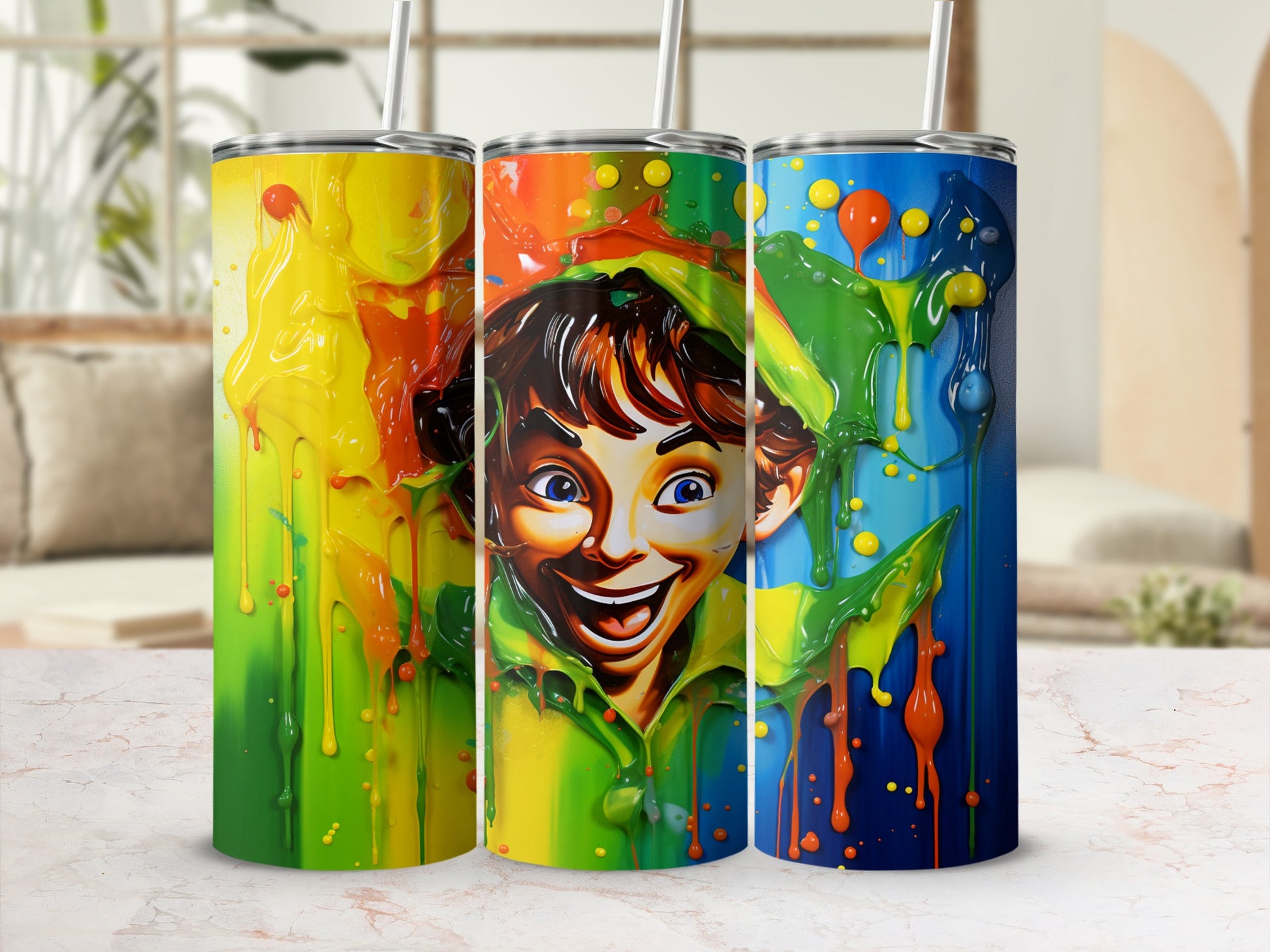 Colorful Slime Design Tumbler with Playful Cartoon Art