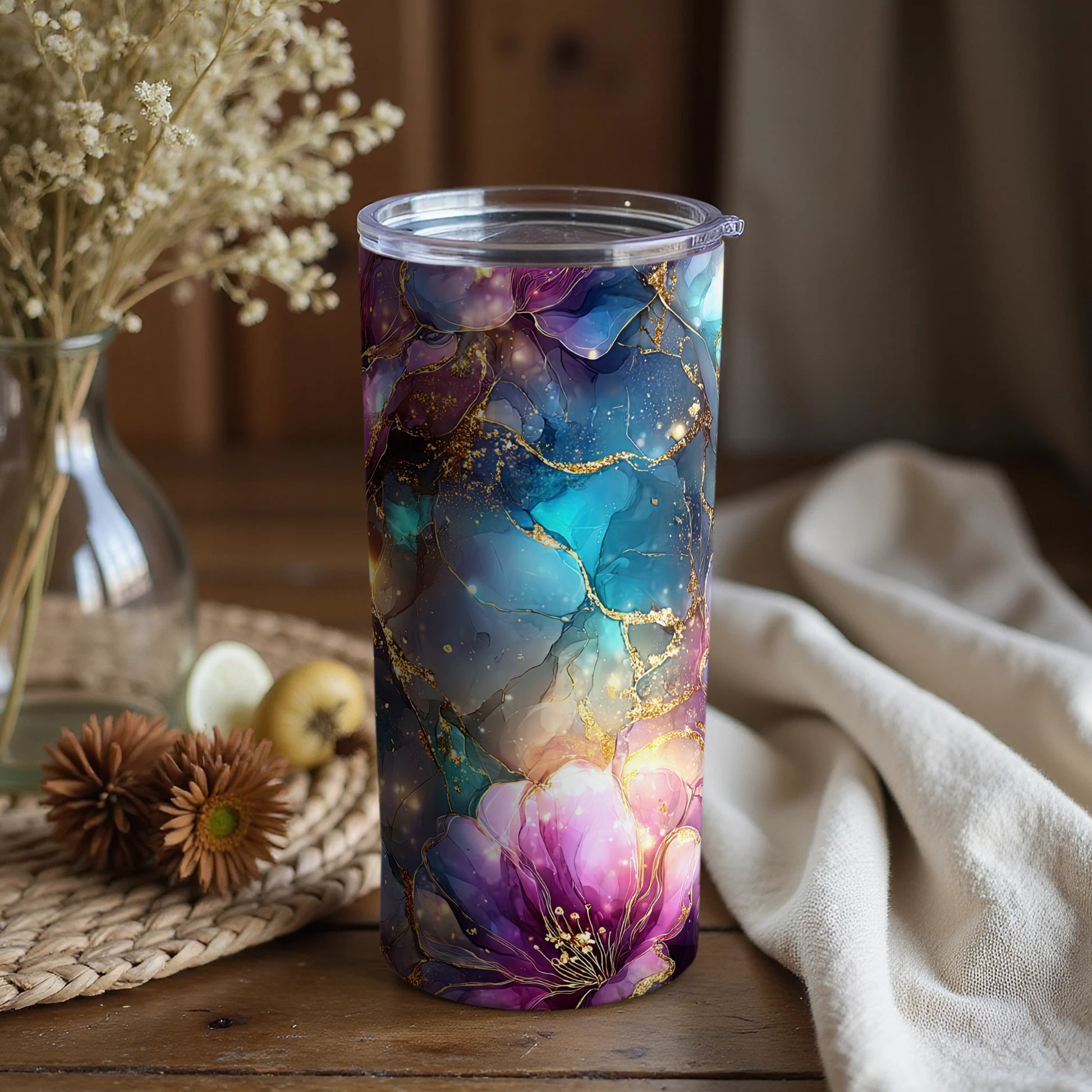 Vibrant Floral Design Insulated Tumbler for Hot or Cold Beverages