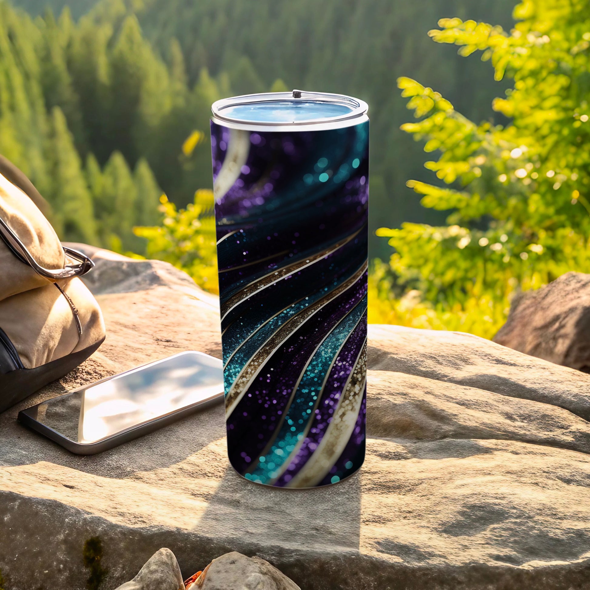 Glittering Cosmic Swirl Design Purple Blue Gold Tumbler product type