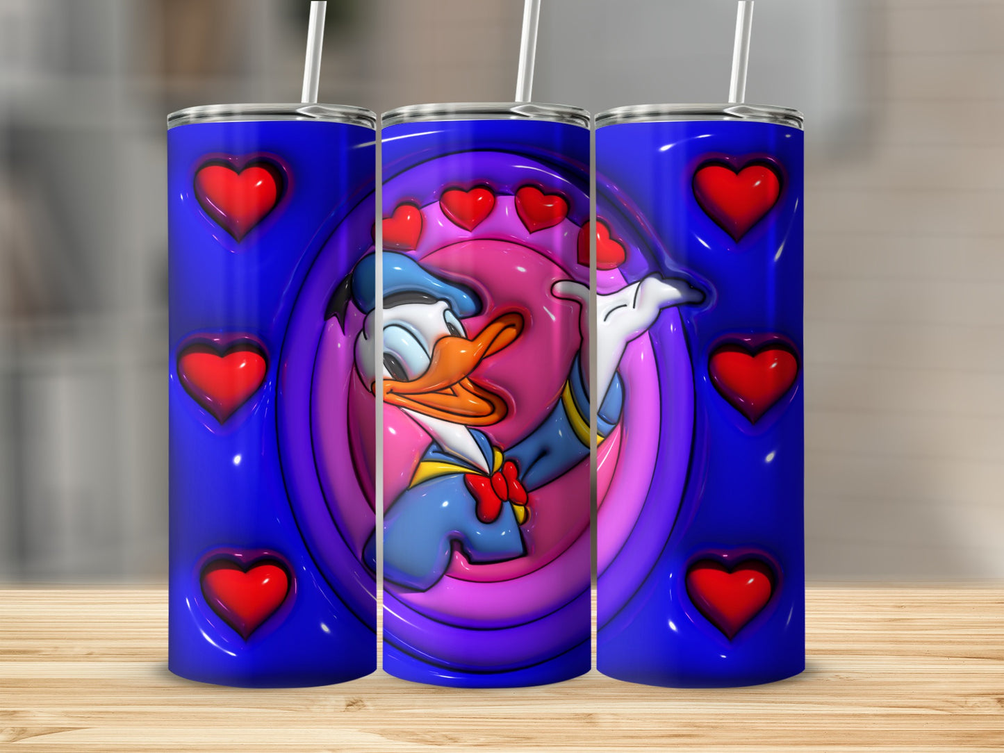 Donald Cartoon Character with Hearts Tumbler Product