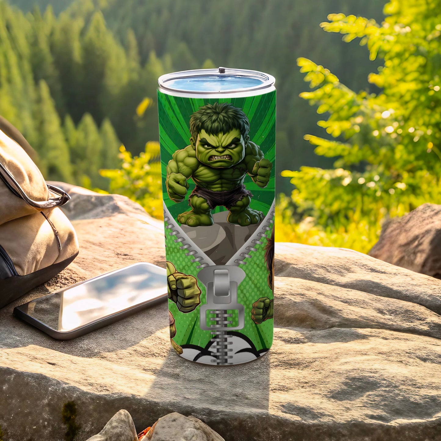 Green Superhero Cartoon Design Insulated Tumbler