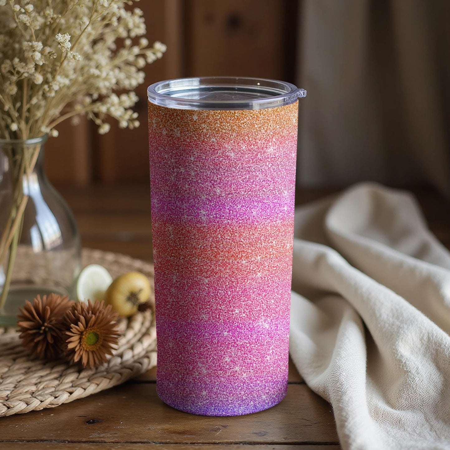 Gradient Glitter Tumbler with Lid and Straw for Summer Vibes