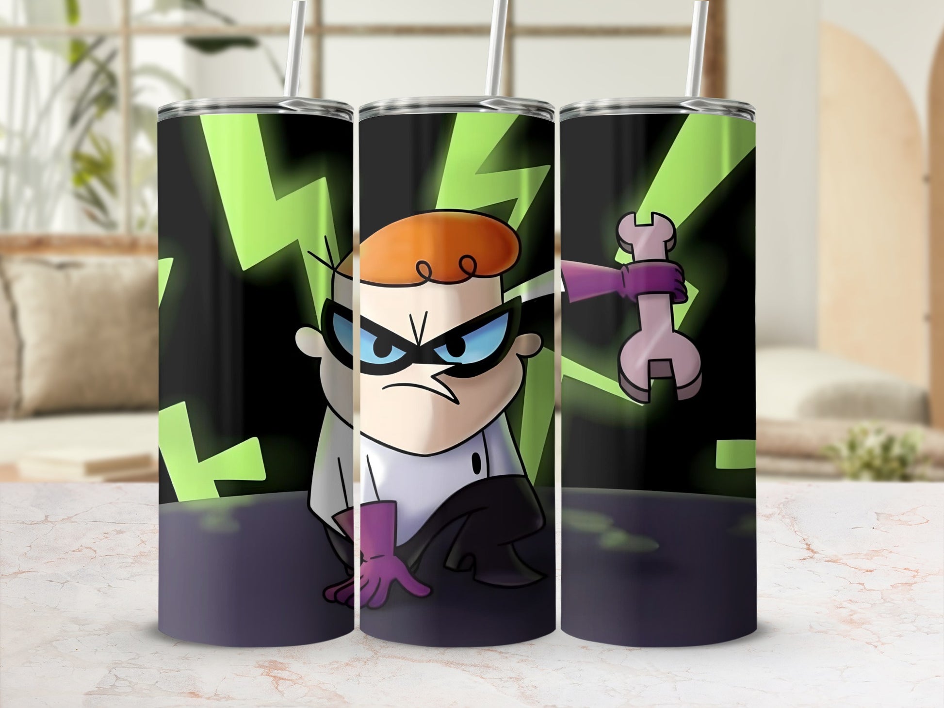 Cartoon Scientist Design with Green Lightning Tumbler