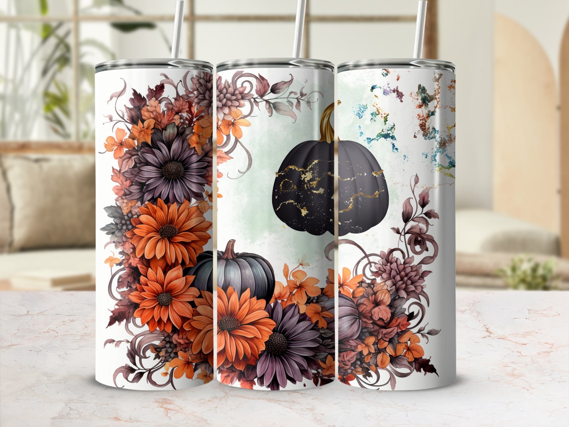 Floral Pumpkin Autumn-Themed Tumbler product
