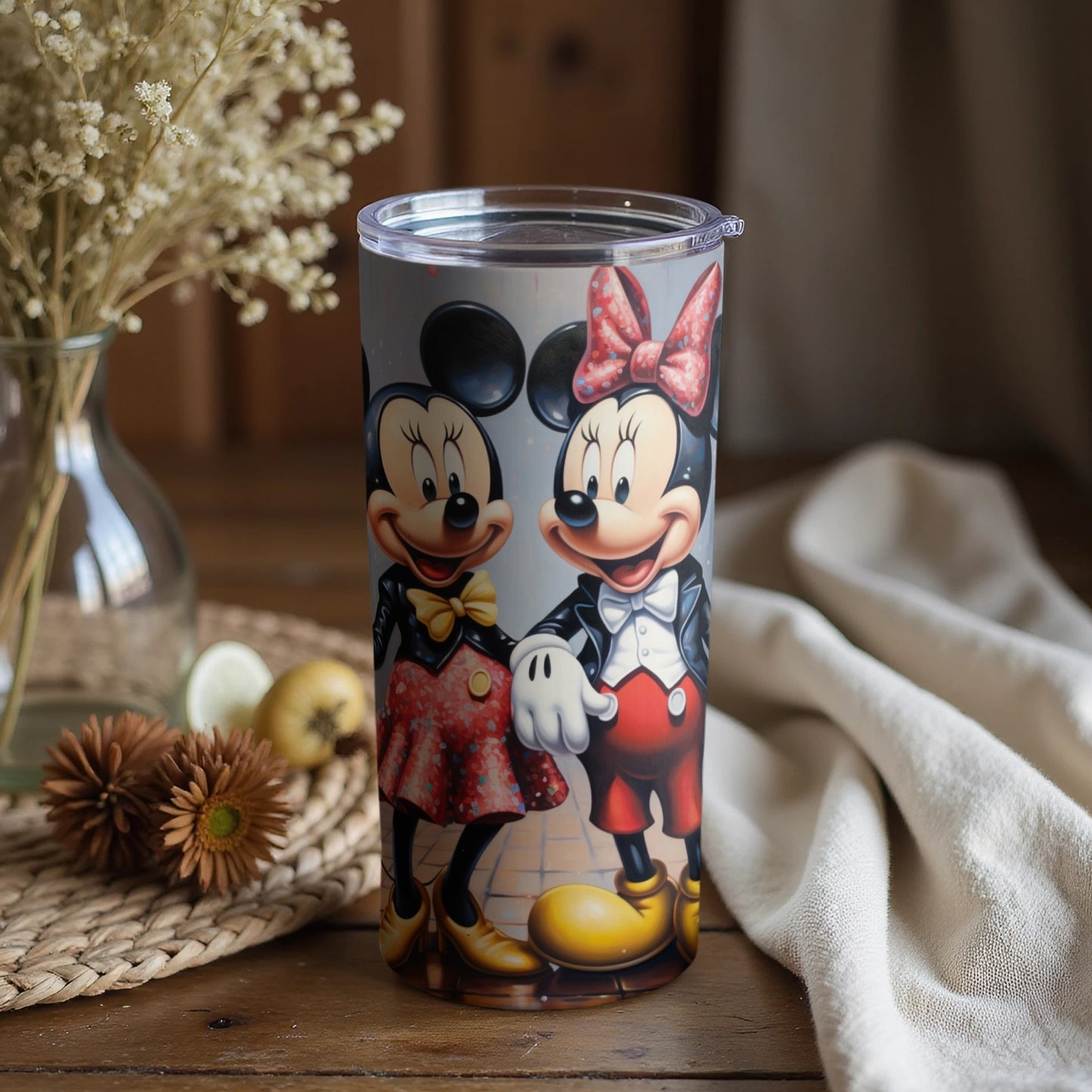 Mickey and Minnie Mouse Illustration Tumbler