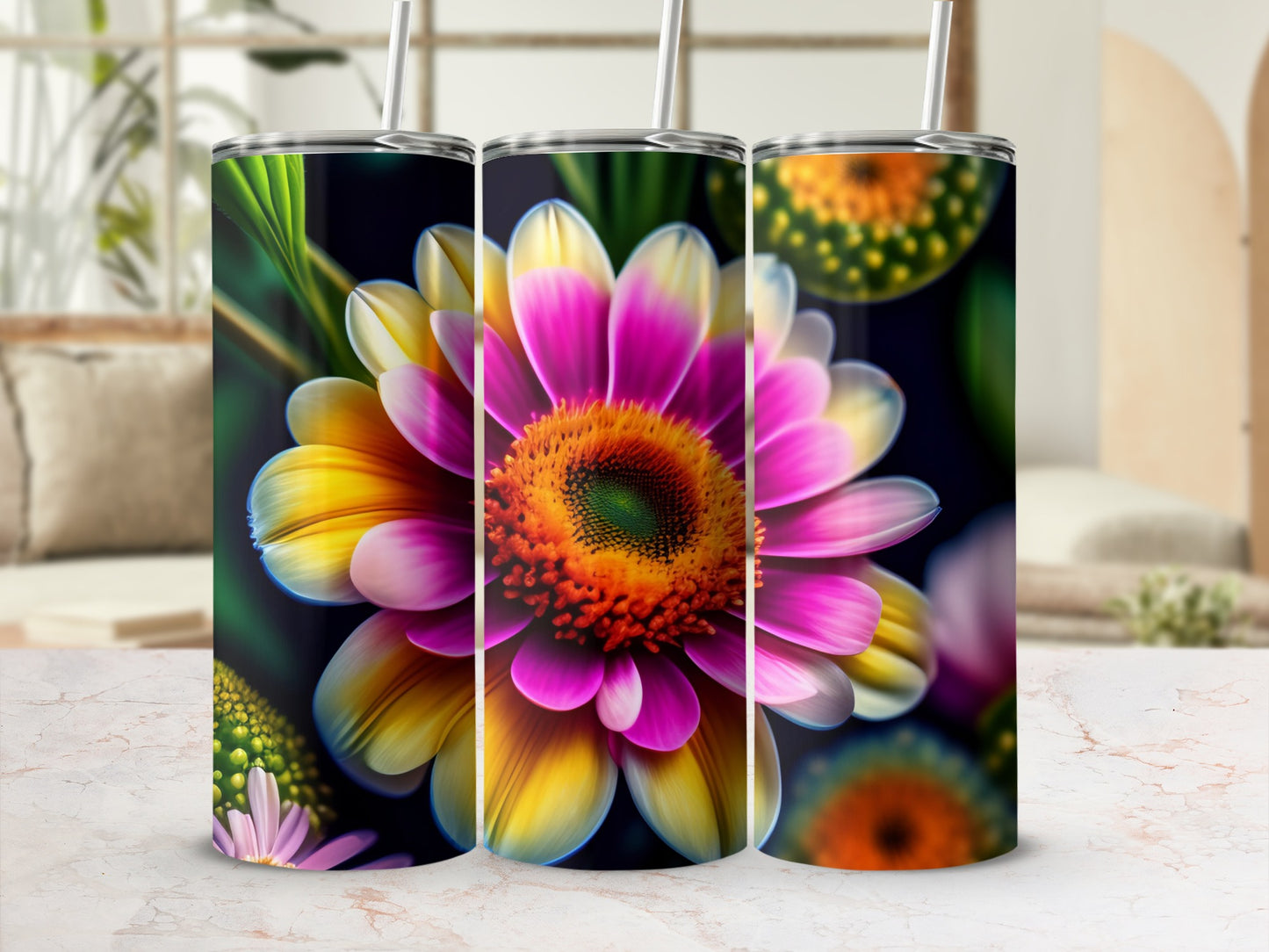 Vibrant Multicolored Flower Design Tumbler Product