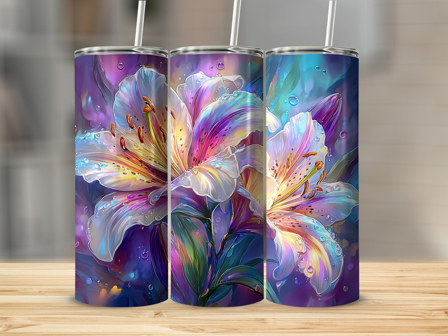 Vibrant Floral Pattern Tumblers with Straw for Hydration