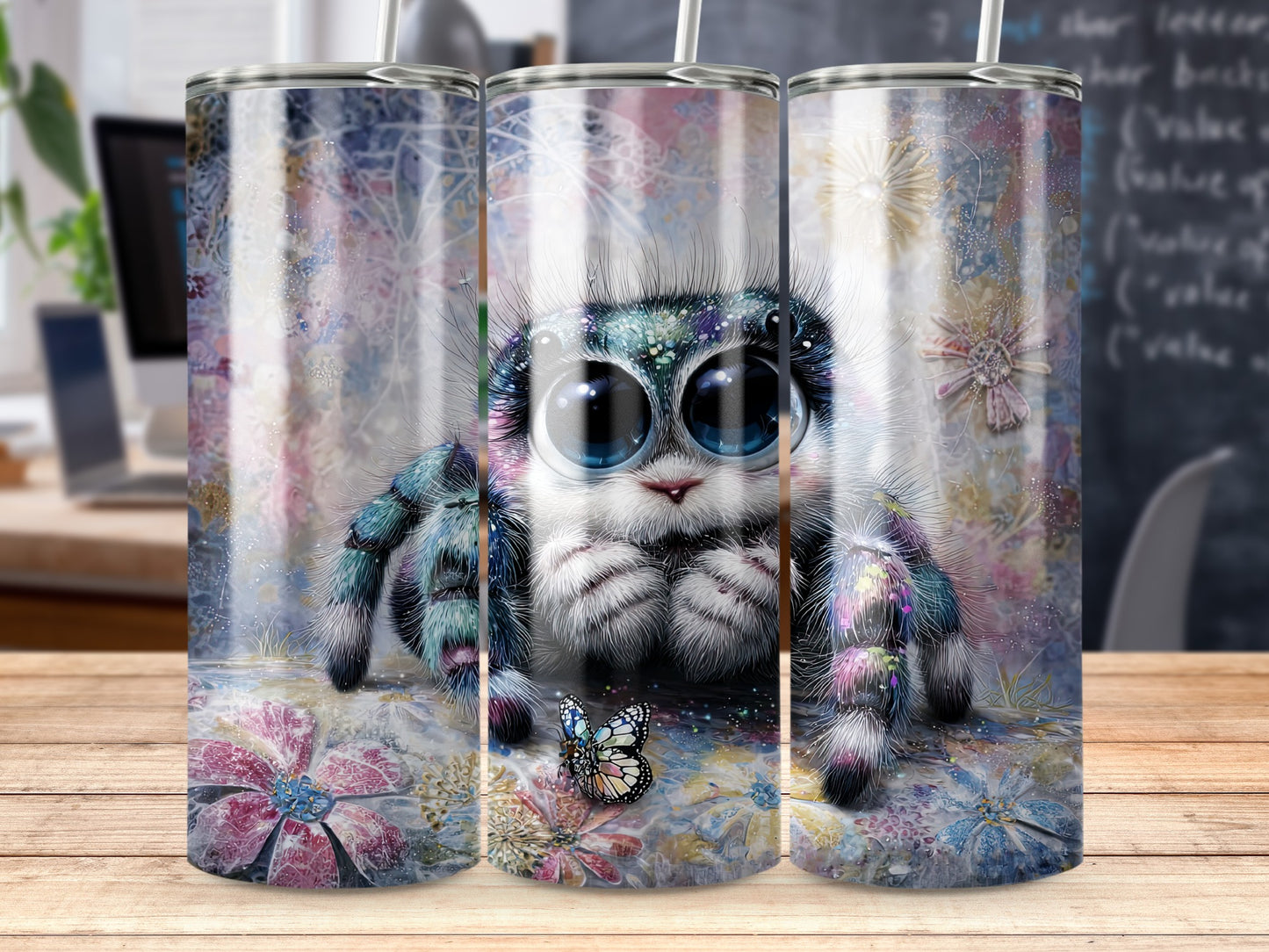 Adorable Furry Spider with Butterfly Tumbler