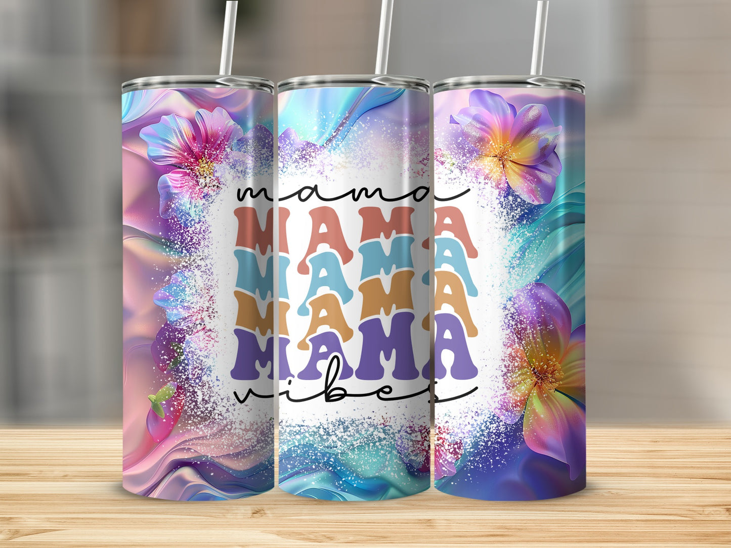 Colorful Mama Vibes Floral Design Tumbler Cup