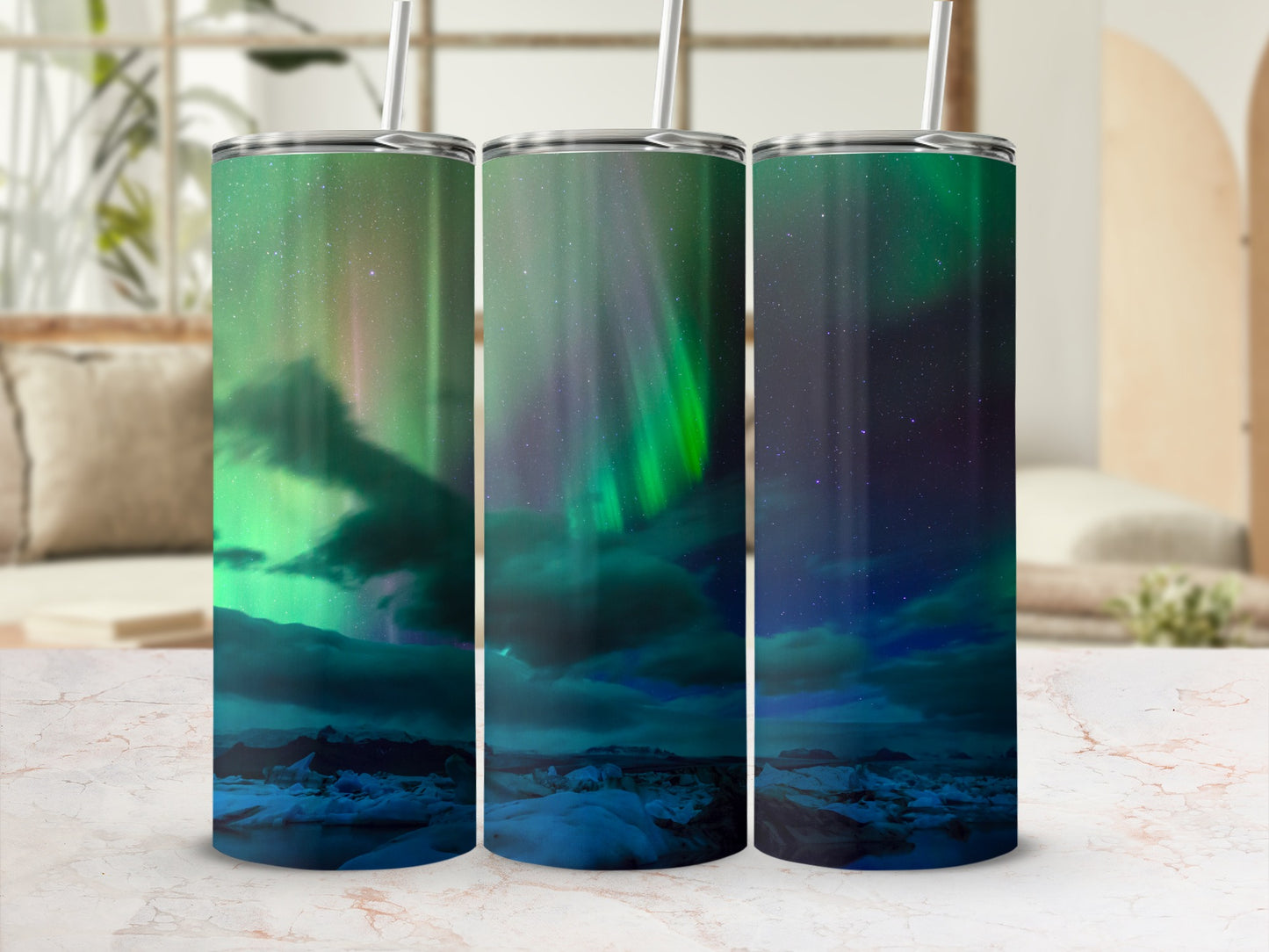 Aurora Borealis Landscape Design Travel Tumbler Product