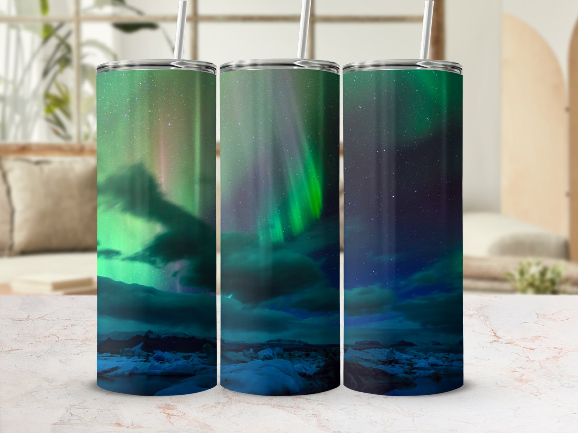 Aurora Borealis Landscape Design Travel Tumbler Product