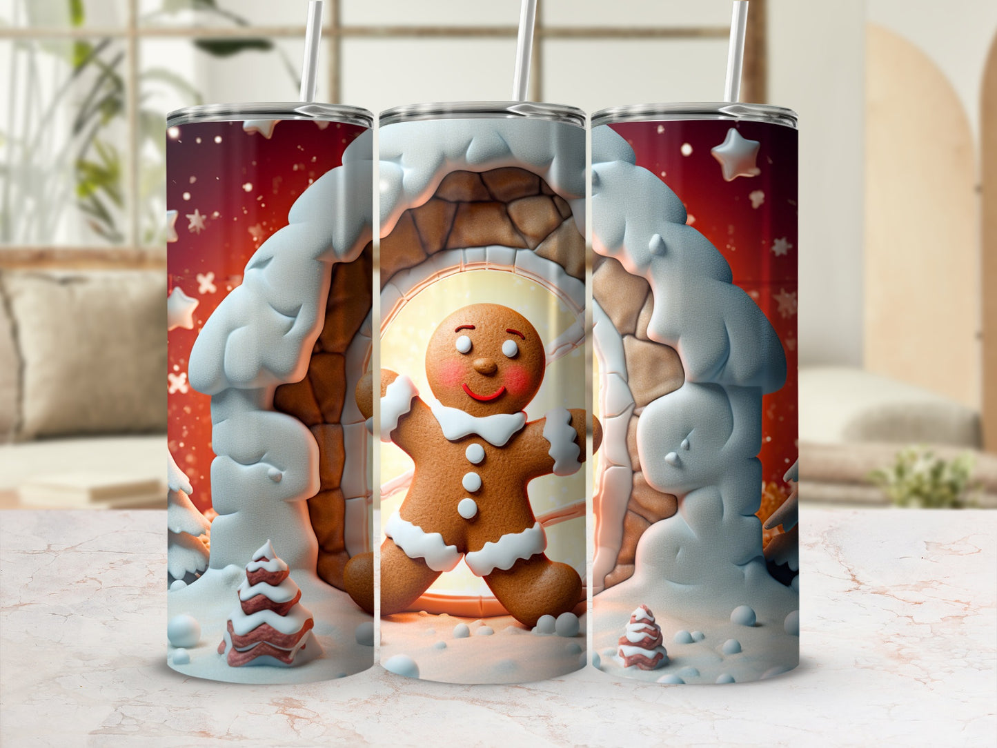 Festive Gingerbread Man Winter Scene Drinkware