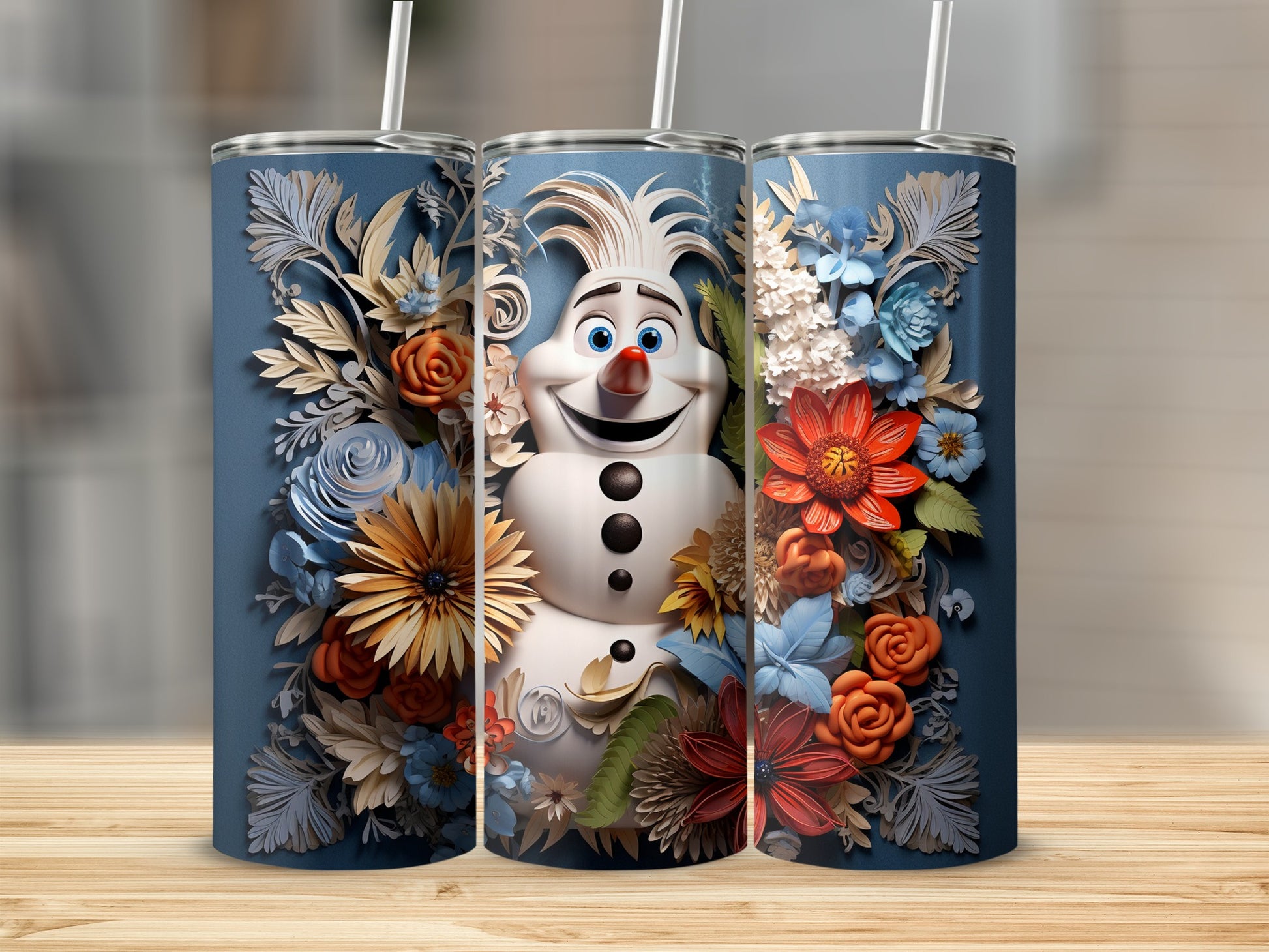Frosty Snowman Surrounded by Colorful Flowers Tumbler