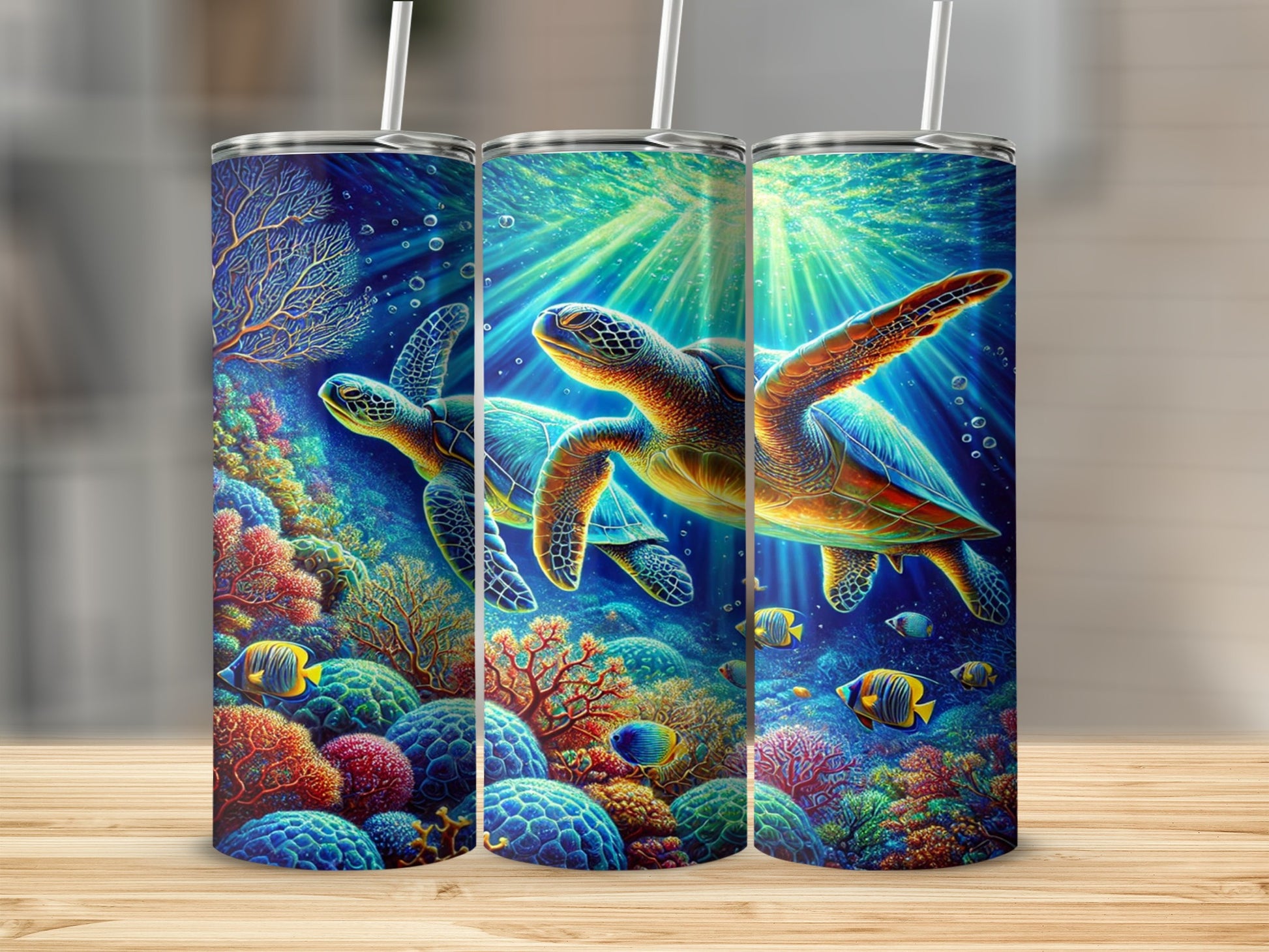 Underwater Sea Turtle and Coral Reef Tumbler