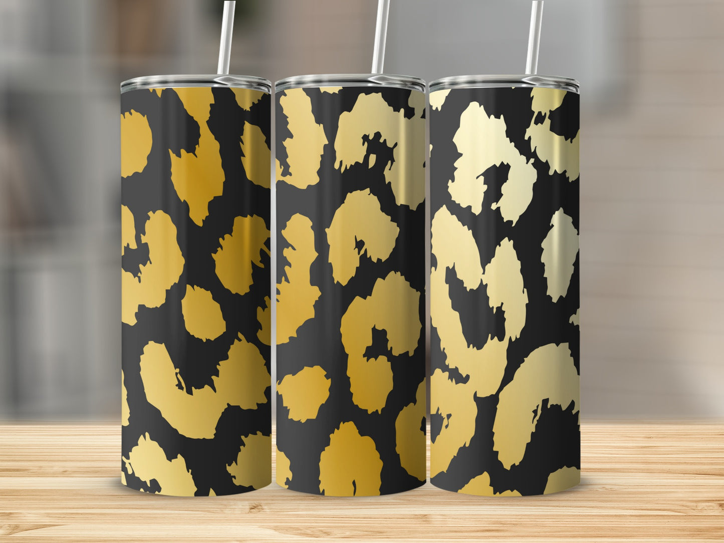 Golden Leopard Print Tumbler Set with Straws Product