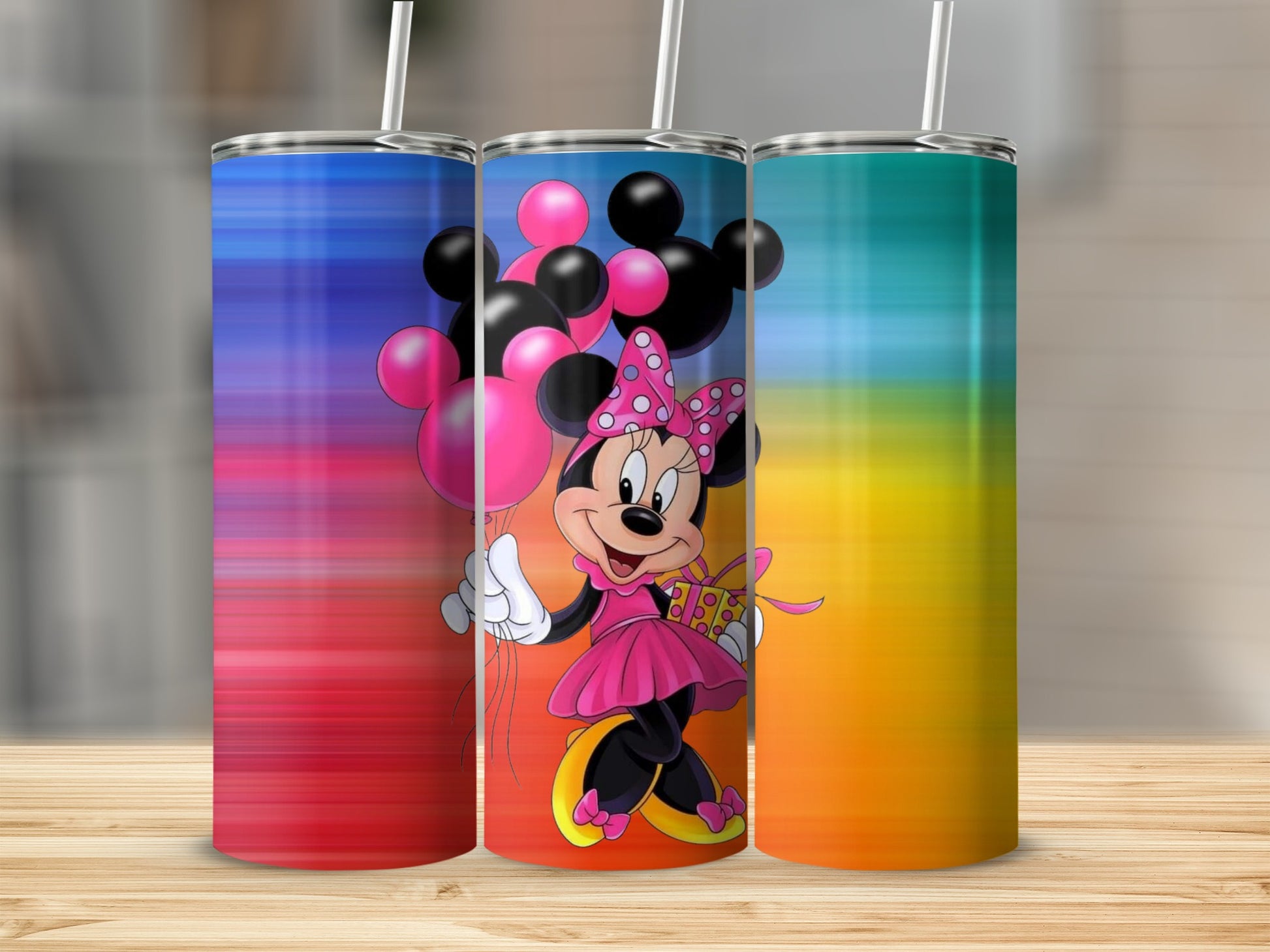 Cute Minnie Mouse Tumbler with Colorful Background