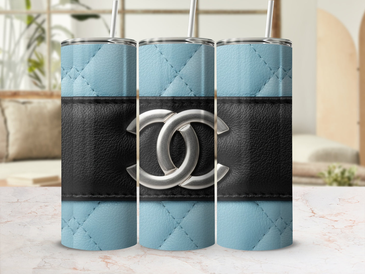 Stylish Quilted Blue and Black Tumbler Drinkware