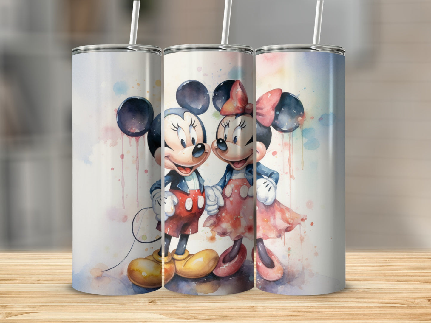 Mickey and Minnie Mouse Illustrated Tumbler Design