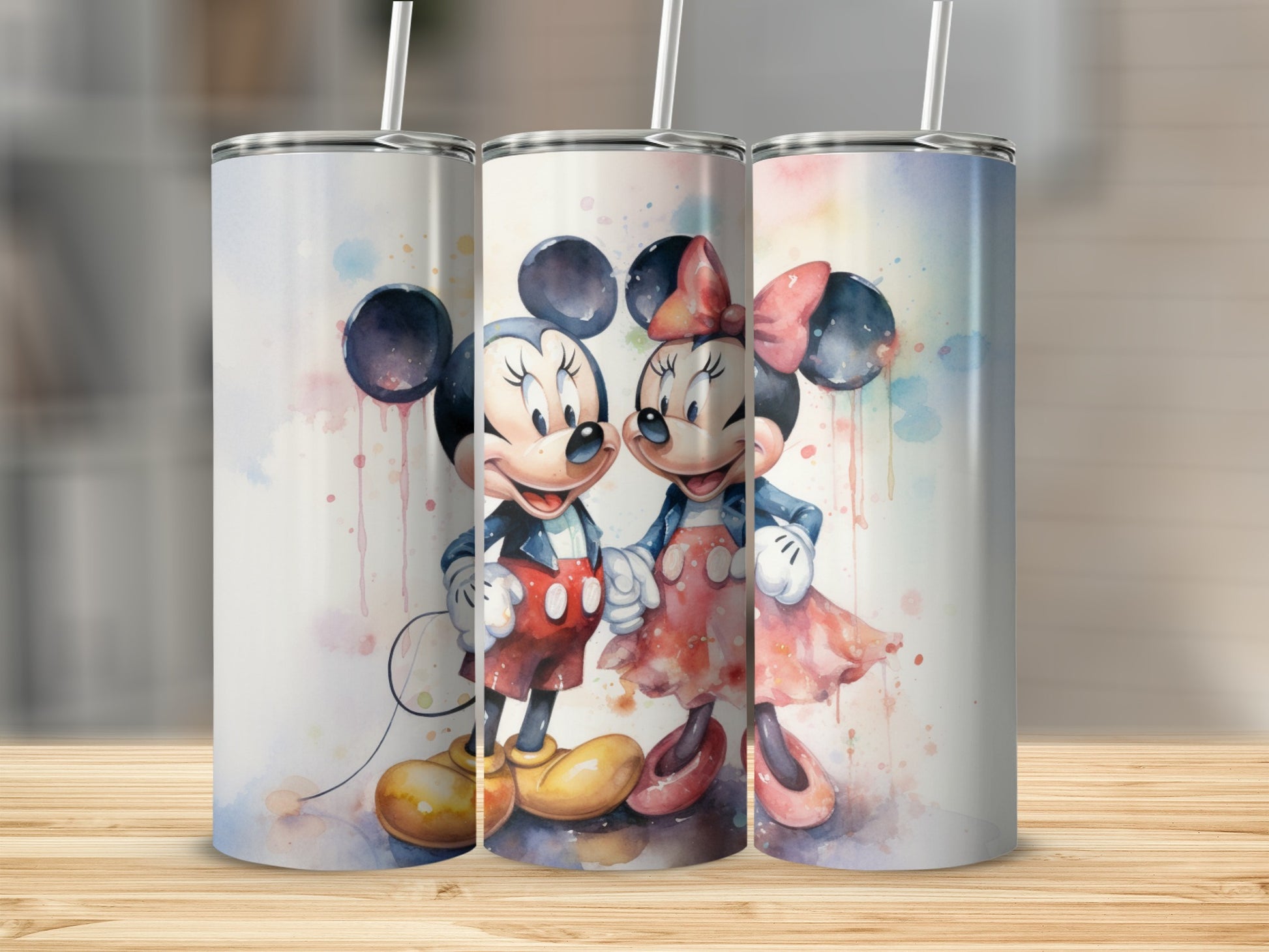 Mickey and Minnie Mouse Illustrated Tumbler Design
