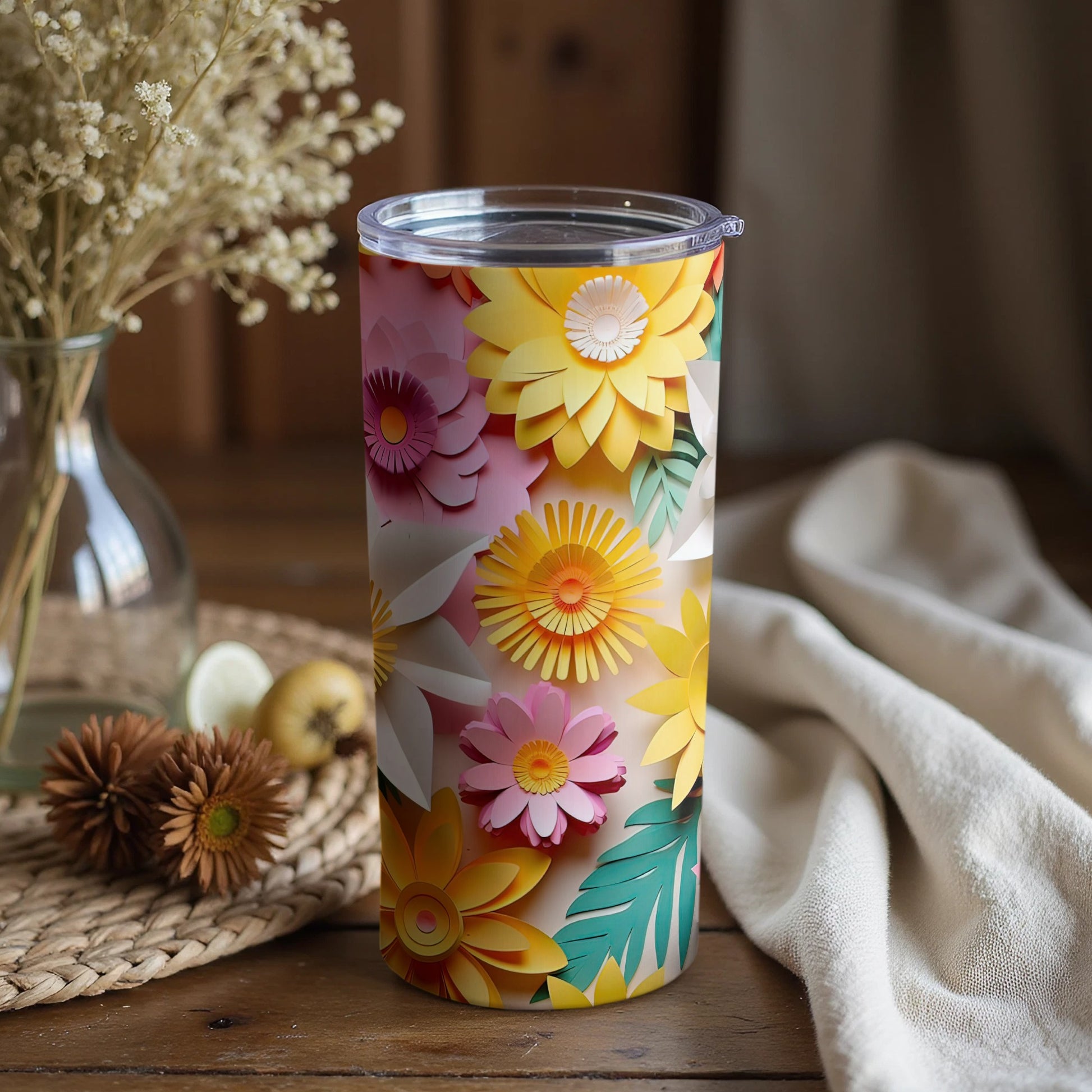 Colorful Floral Pattern Insulated Tumbler for Drinks