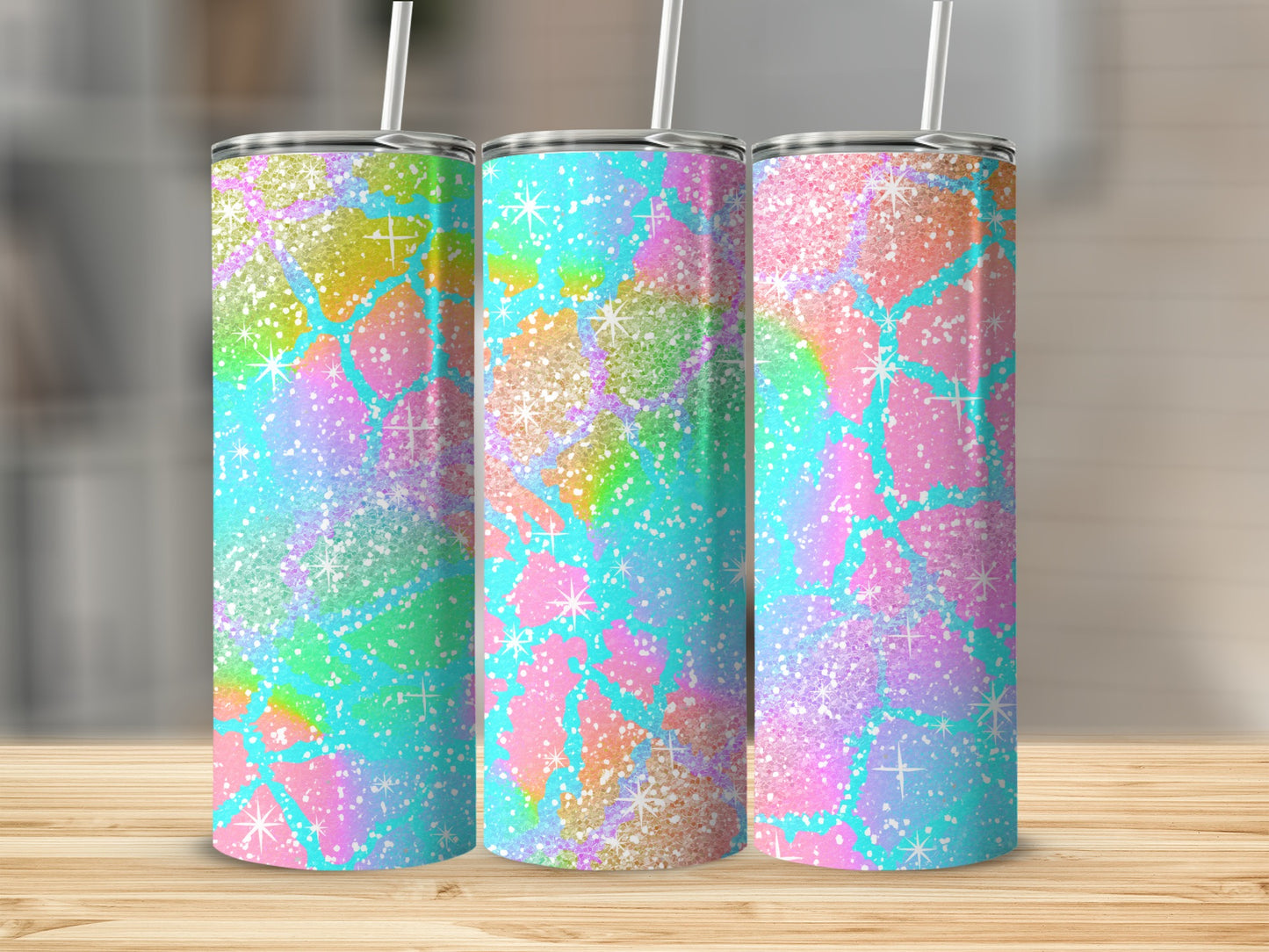 Colorful Glitter and Star Patterned Tumblers