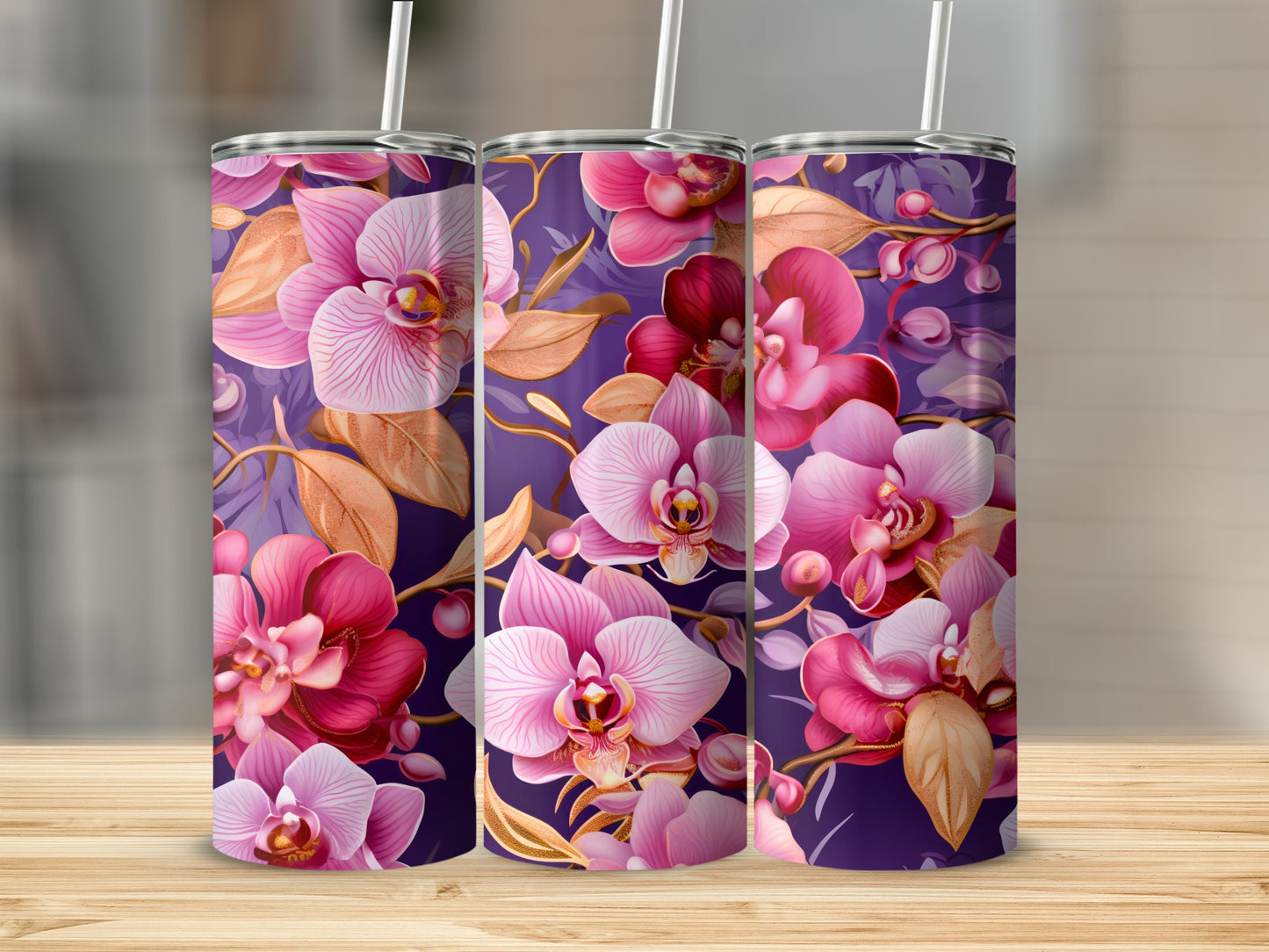 Floral Orchid Purple Background Tumbler Product