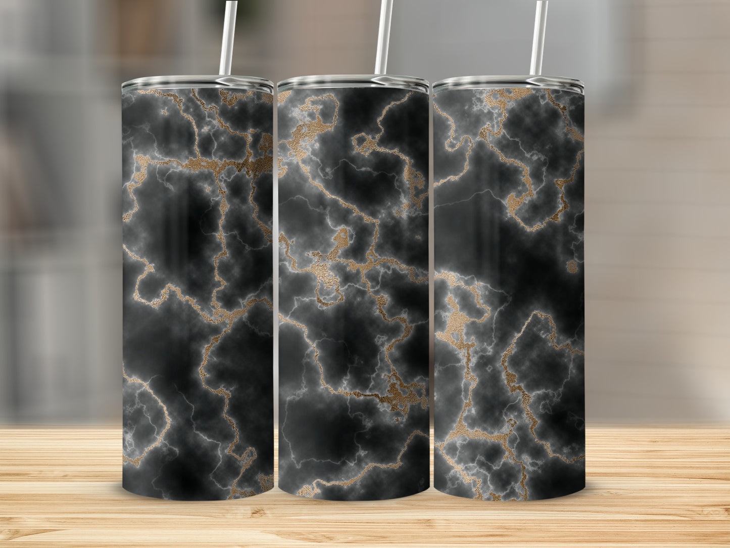 Black Marble Gold Veins Sophisticated Design Tumblers