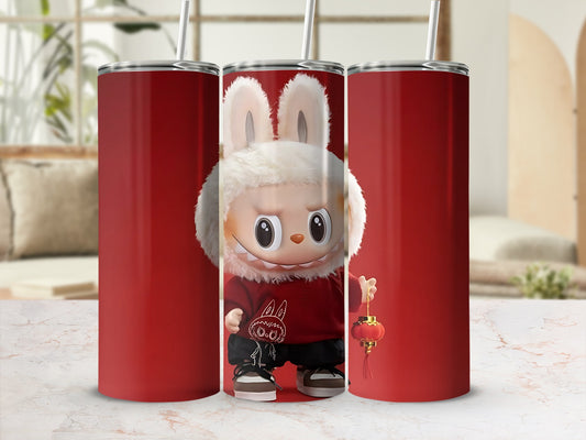 Cute Bunny Character Red Background Tumbler