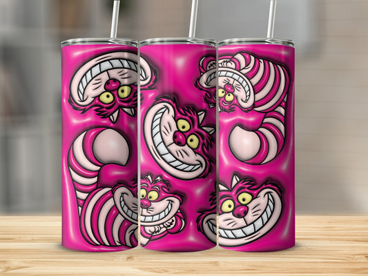 Bright Pink Whimsical Cat Design Tumbler Cup