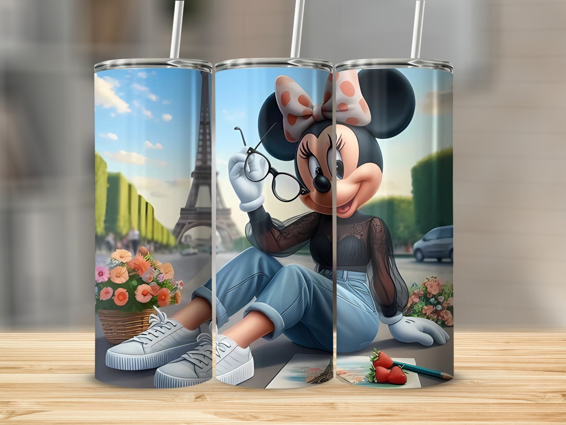 Minnie Mouse Paris Street Art Stainless Steel Tumbler