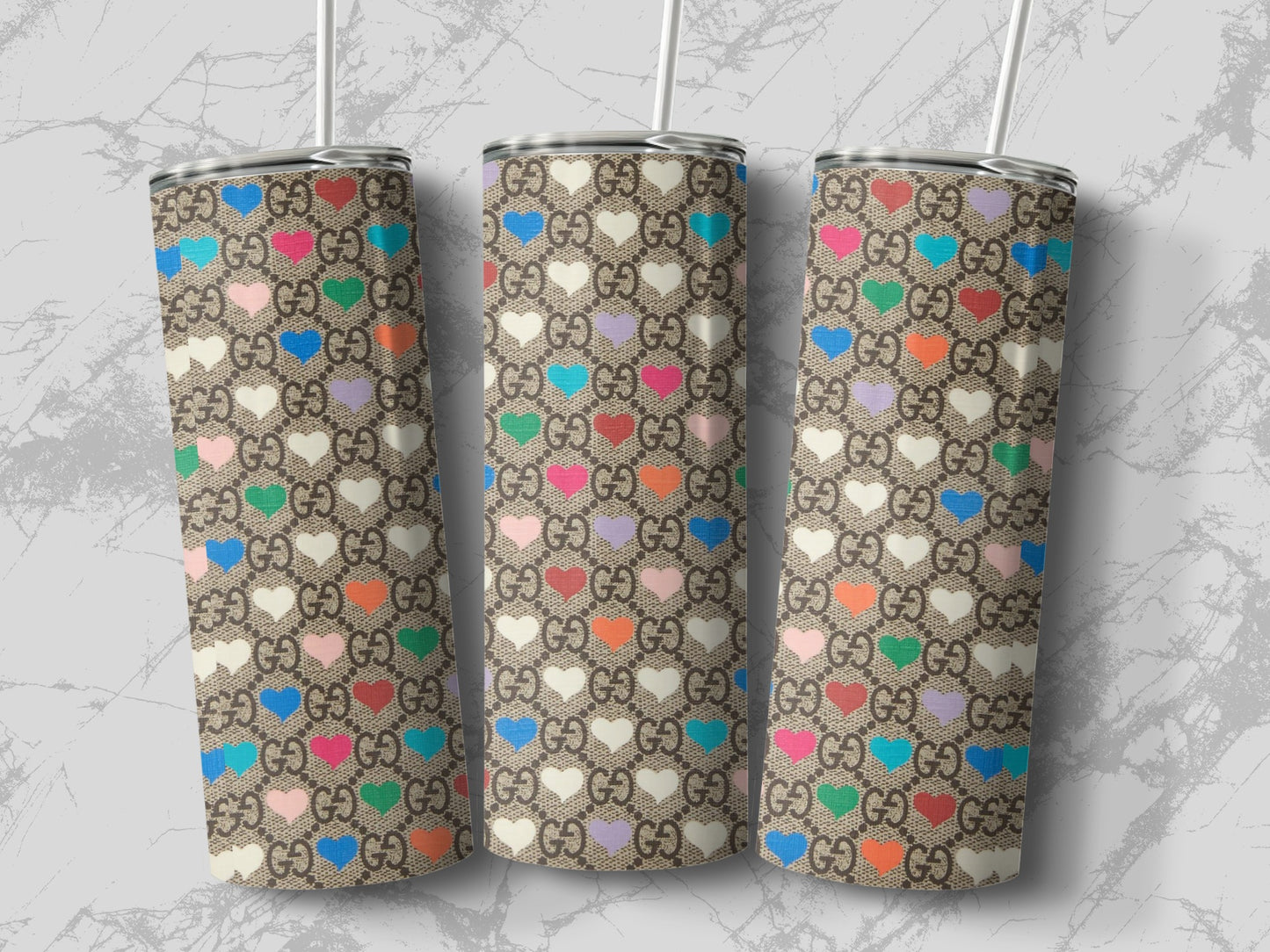 Colorful Heart Pattern Stainless Steel Tumbler Cup