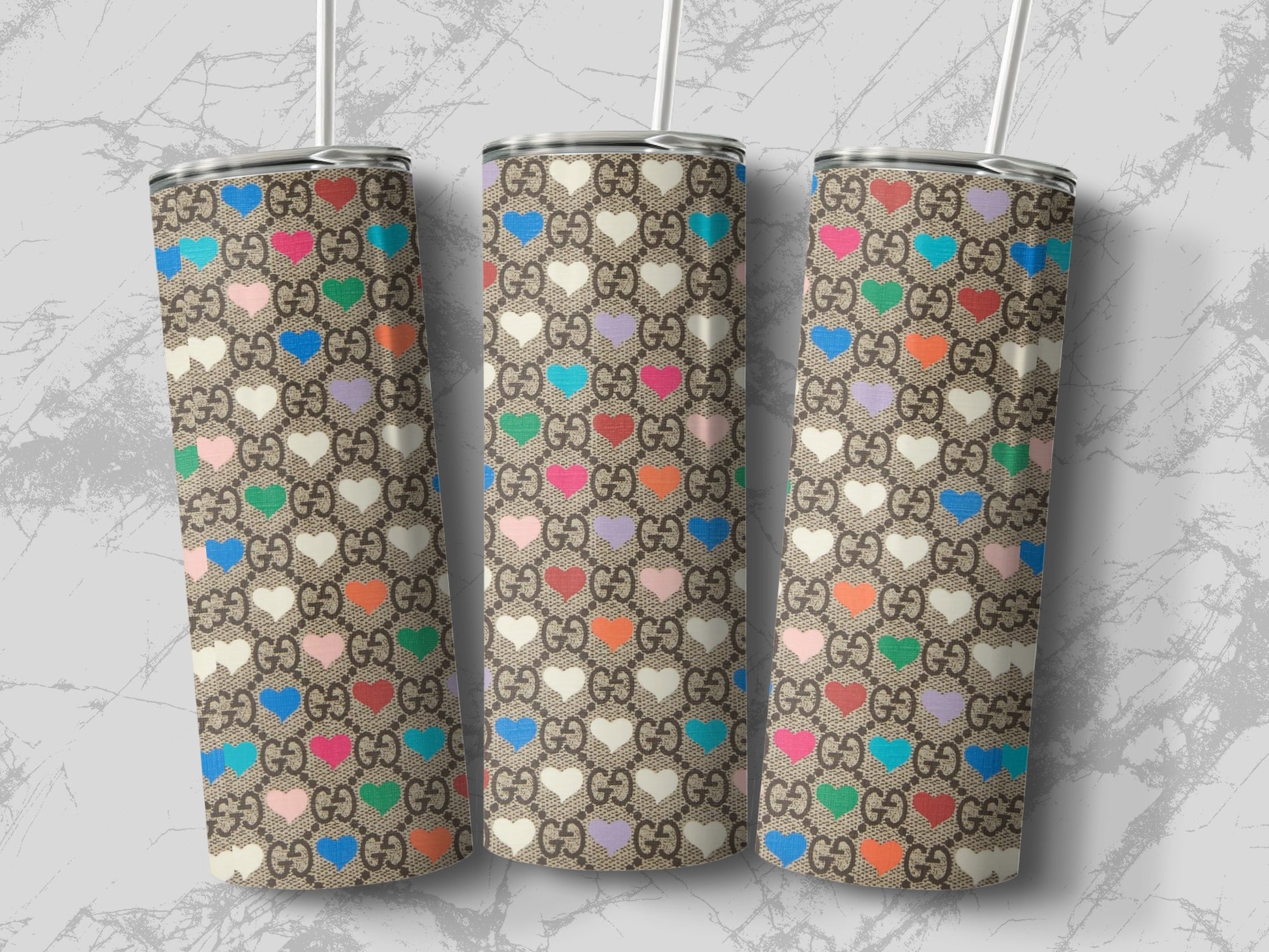 Colorful Heart Pattern Stainless Steel Tumbler Cup