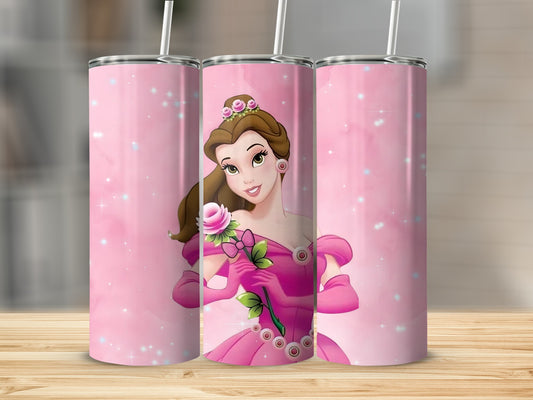 Pink Princess with Rose Illustration Tumbler