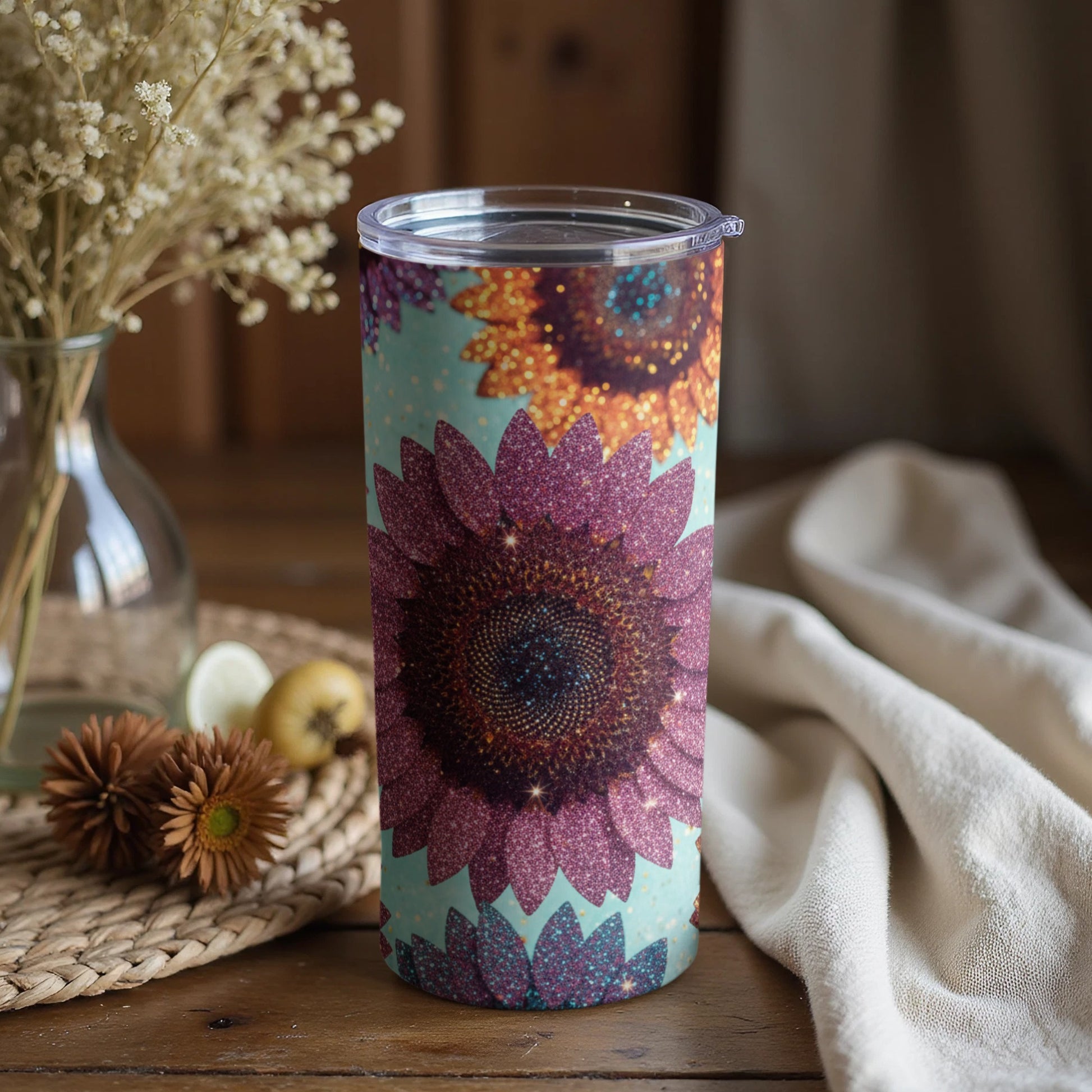 Vibrant Colorful Sunflower Pattern Tumbler