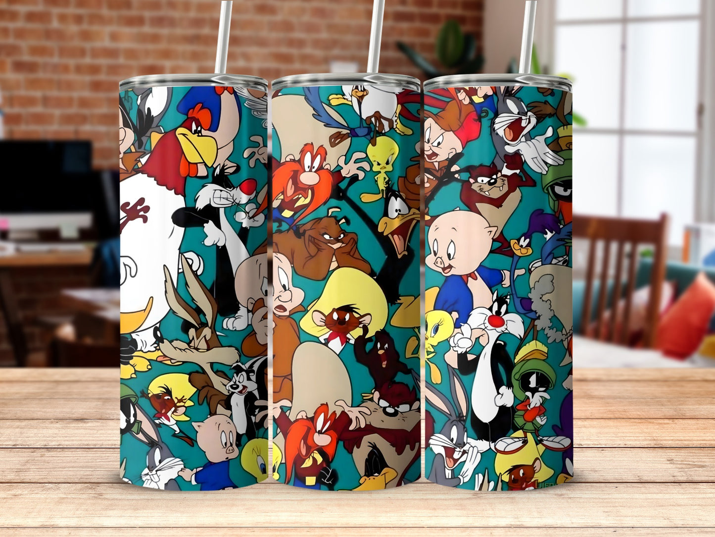 Colorful Cartoon Character Patterned Beverage Tumbler