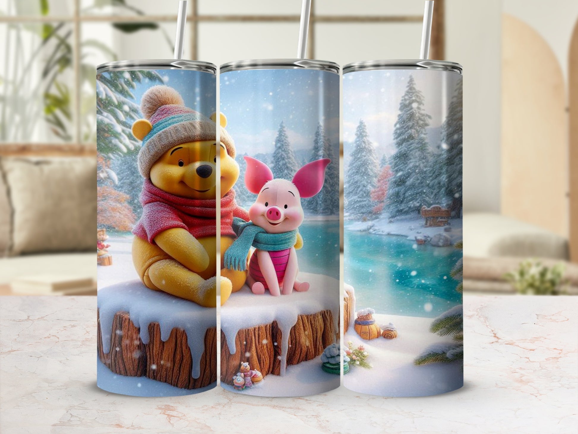 Winnie the Pooh and Piglet Winter Scene Tumbler Product