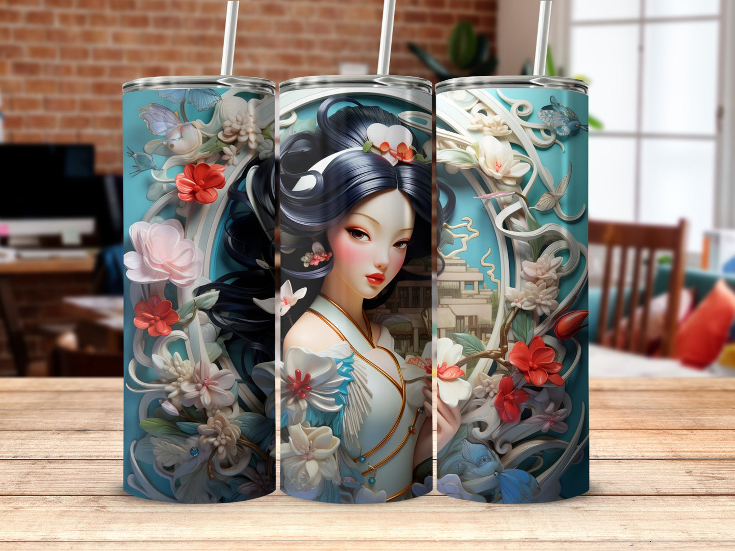 Artistic Floral Tumbler with Elegant Woman Design