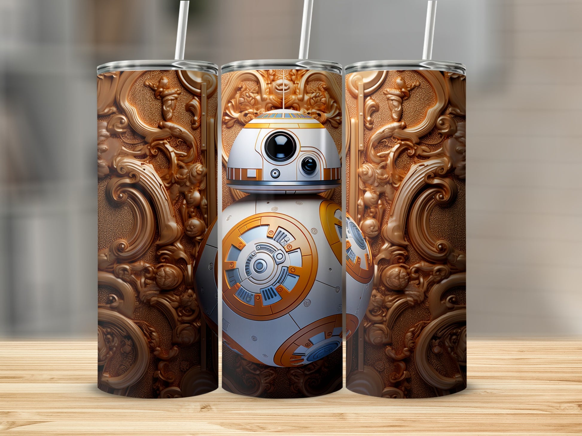BB-8 Inspired Detailed Golden Pattern Tumbler Product