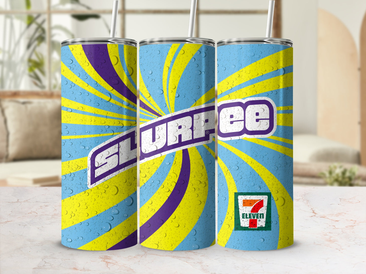 Slurpee 7 Eleven Radiant Swirl Water Droplets Blue Yellow Purple product type