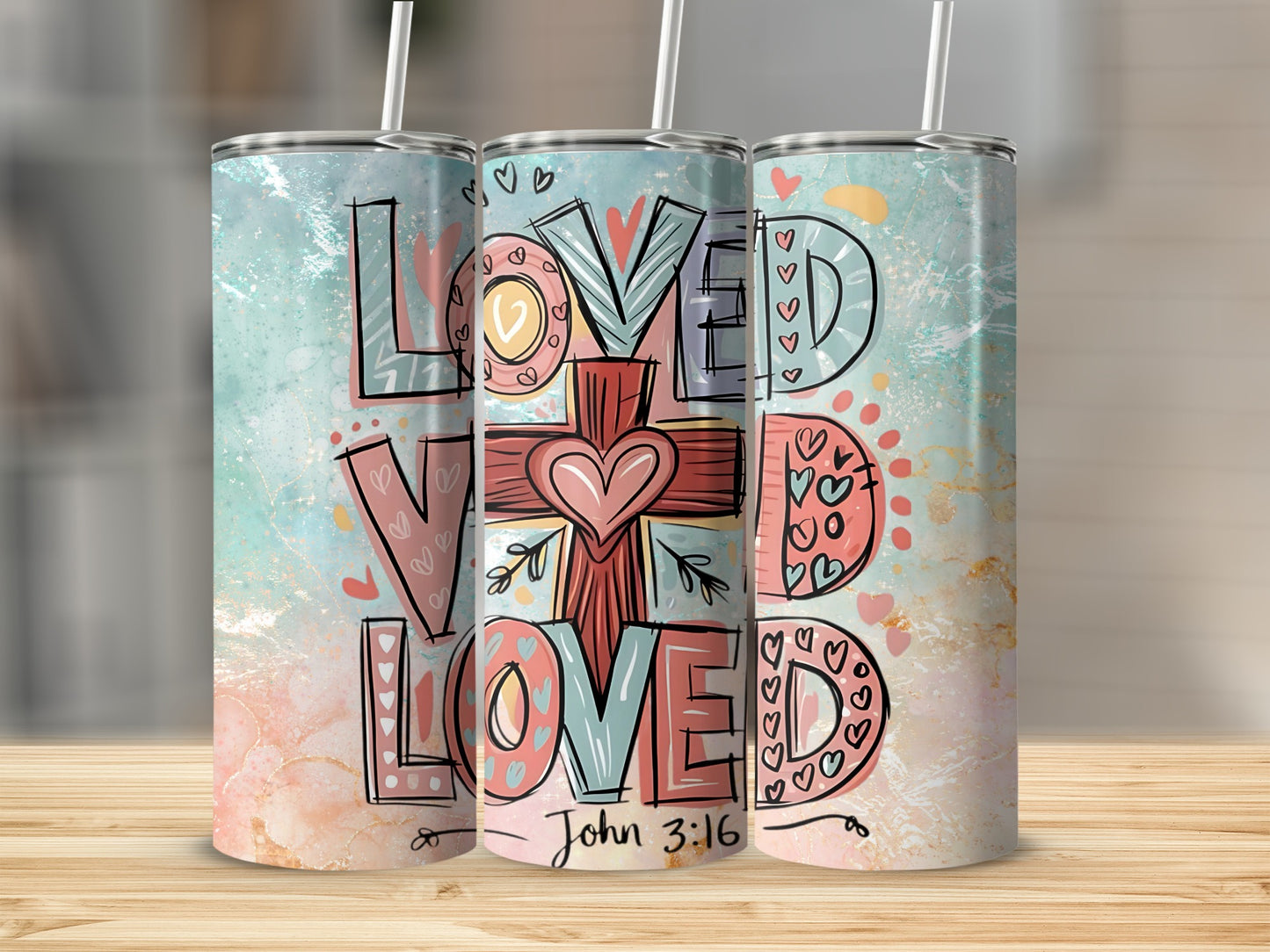Loved John 3:16 Colorful Christian Tumbler Cup Product