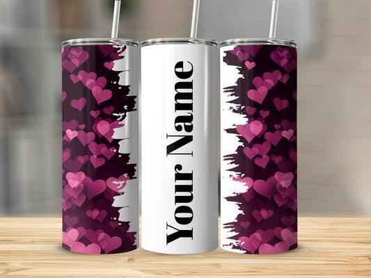 Custom Name Pink Heart Tumbler Design Flask Tumbler
