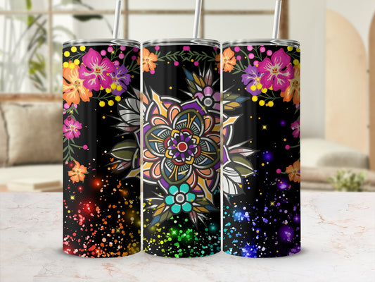 Vibrant Floral Mandala Design Tumbler Set Collection