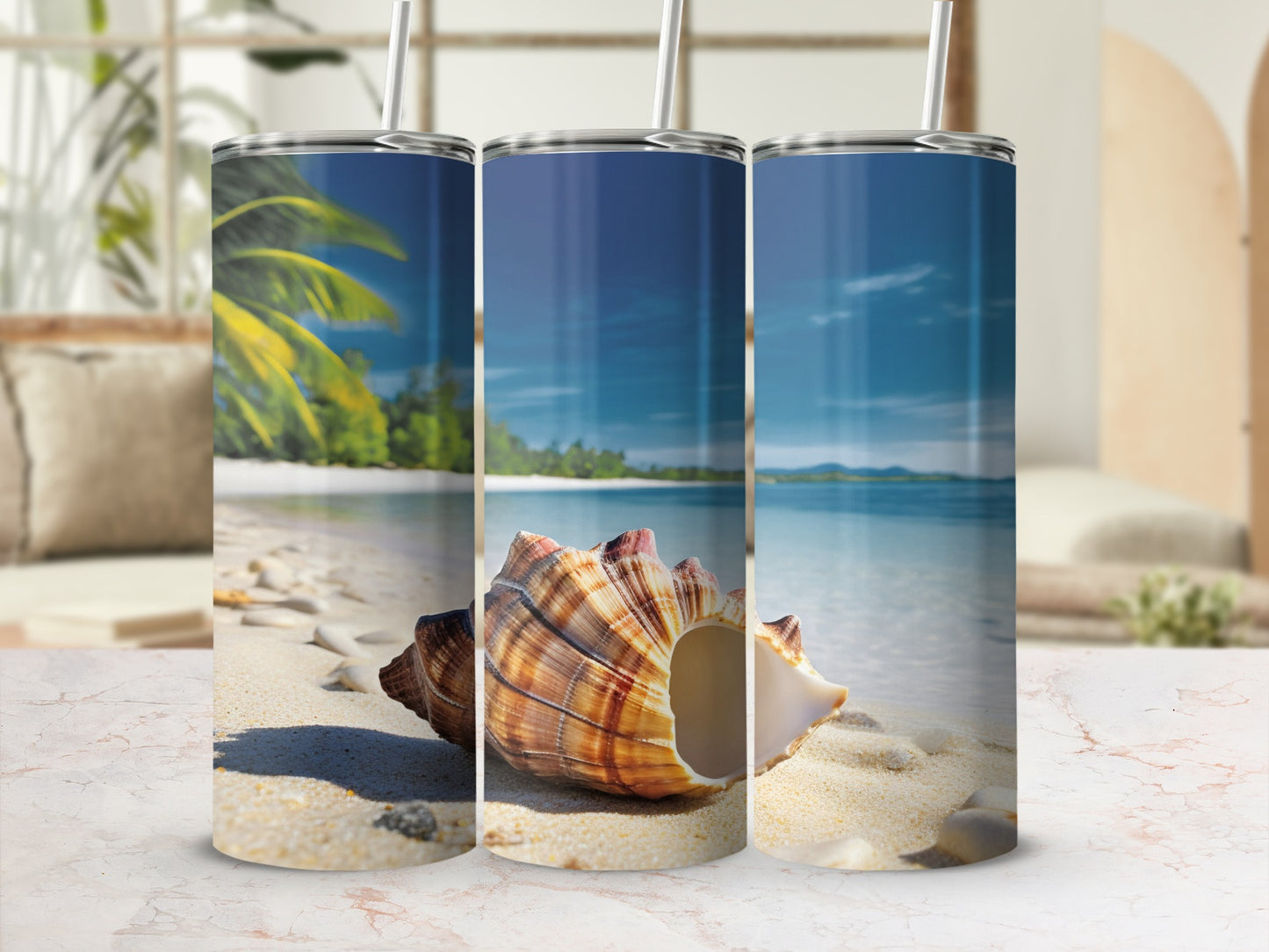 Beautiful Tropical Beach Ocean Shell Tumbler Design