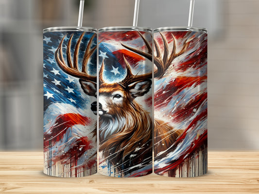 American Flag Print Deer Themed Tumbler