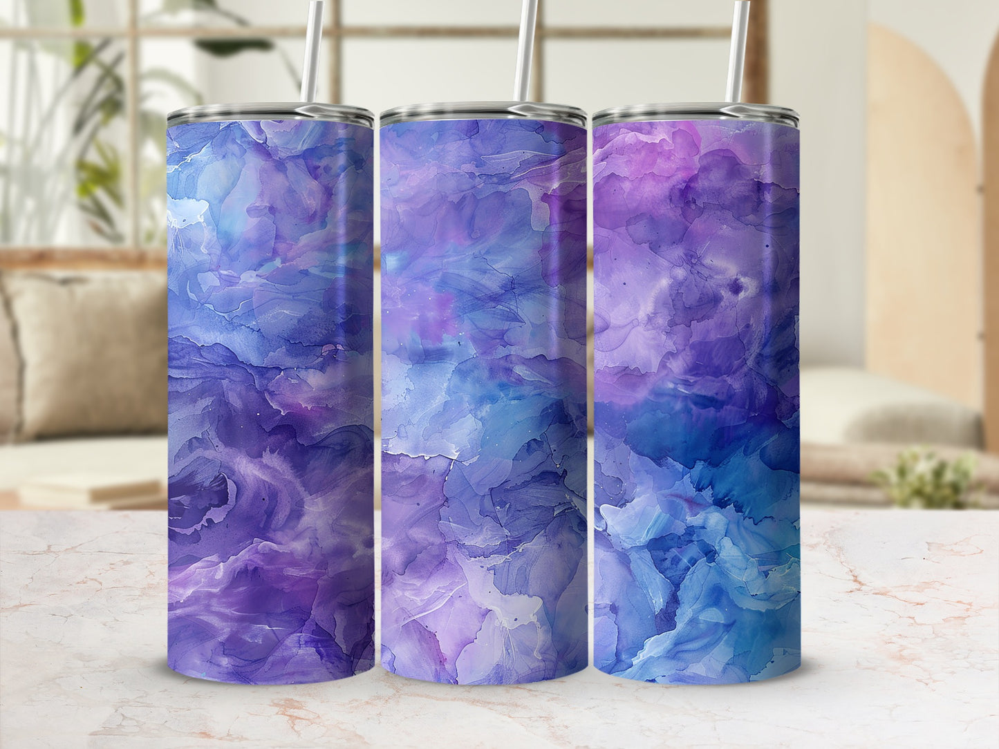 Abstract Purple and Blue Watercolor Insulated Tumbler