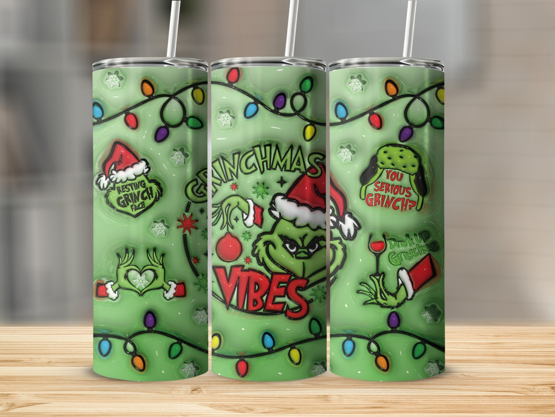 Festive Grinch Vibes Christmas-Themed Tumbler Cup