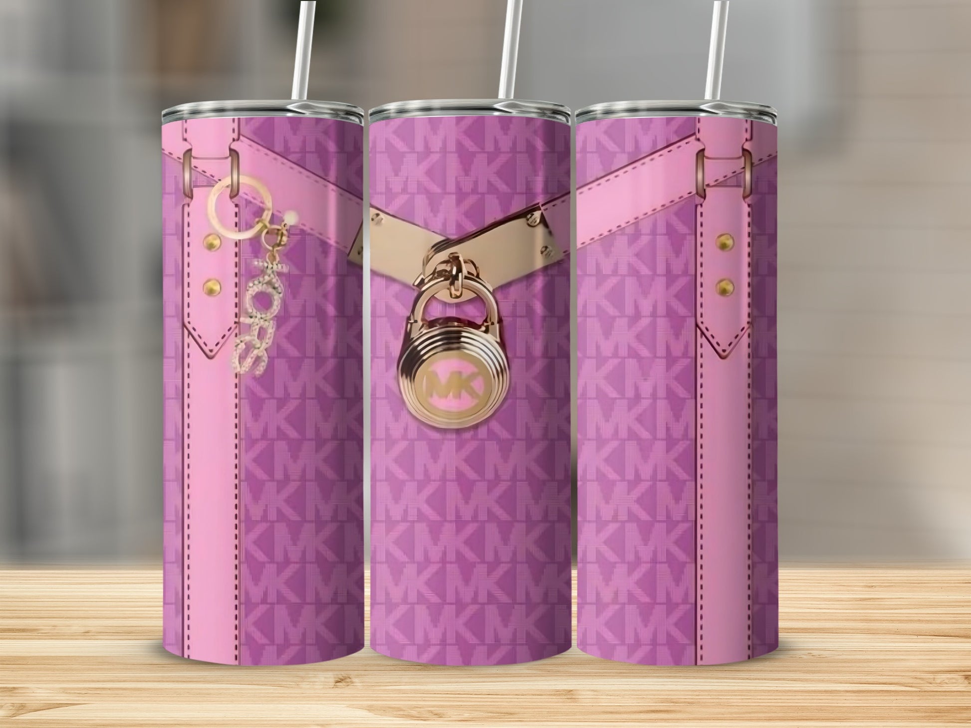 Pink Graphic Luxury Print Tumbler with Padlock Design
