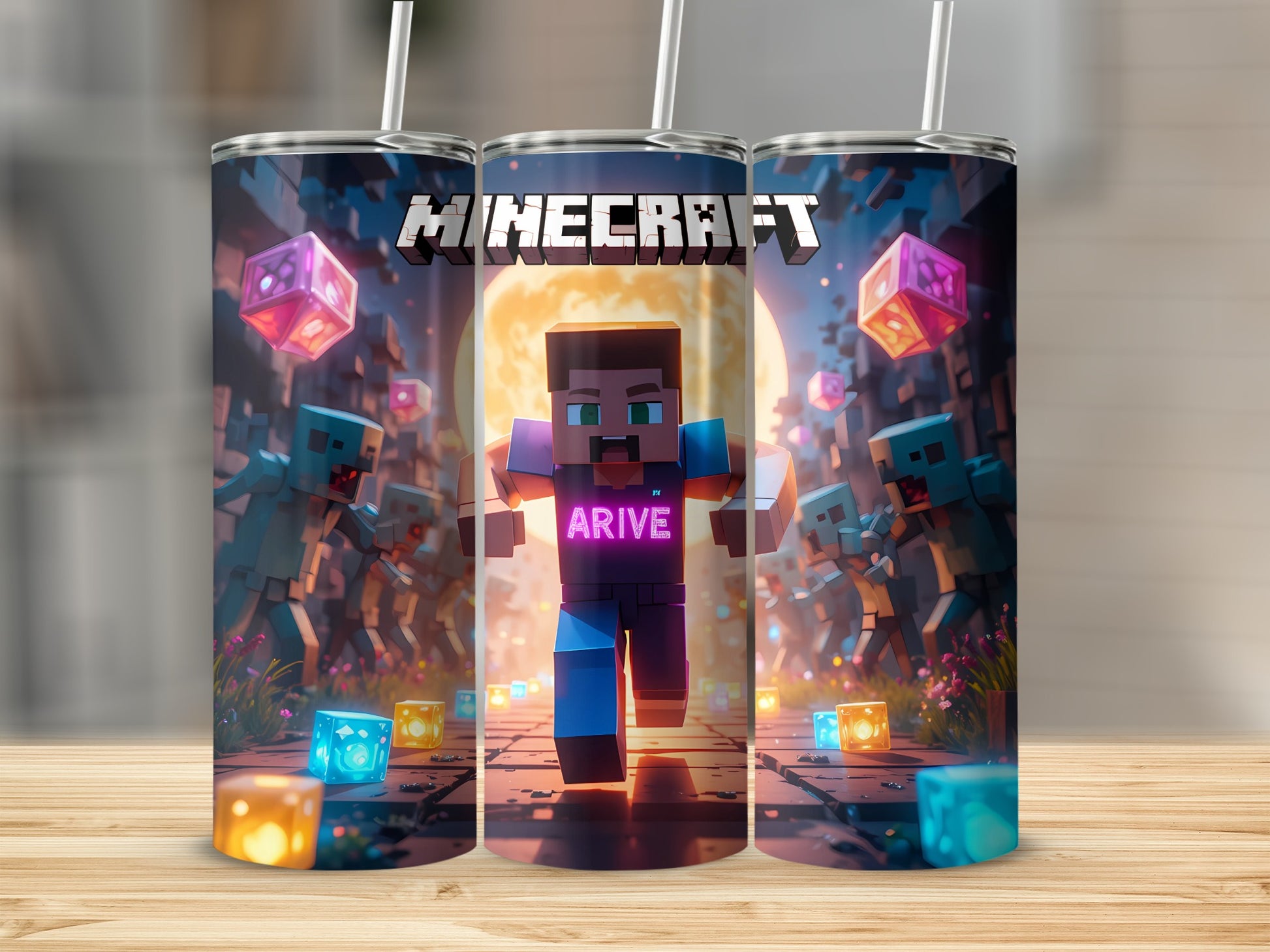 Minecraft Custom Tumbler with Pixelated Character Design